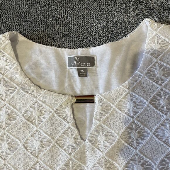 JM Collection White Knit Tunic 3/4 Sleeve With Undershirt Cami Women's Plus 0X - Picture 4 of 6